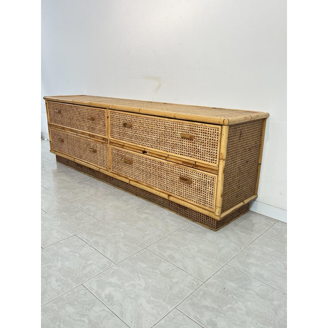 Light Yellow Low Rattan Chest of Drawers, Italy, 1960s For Sale - Image 8 of 8