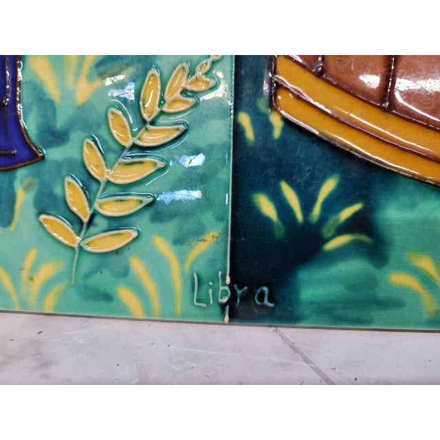 Vintage Ceramic Art Tile Libra Horoscope Zodiac Signs, Large For Sale - Image 4 of 8