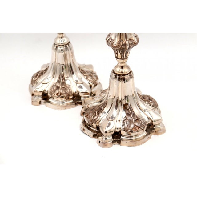 Metal Silver 3-Light Candelabras with Cut-Out Sconces, Set of 2 For Sale - Image 7 of 8