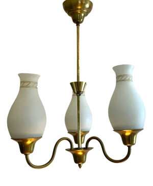 Swedish Modern Chandelier in Brass and Glass, 1940s