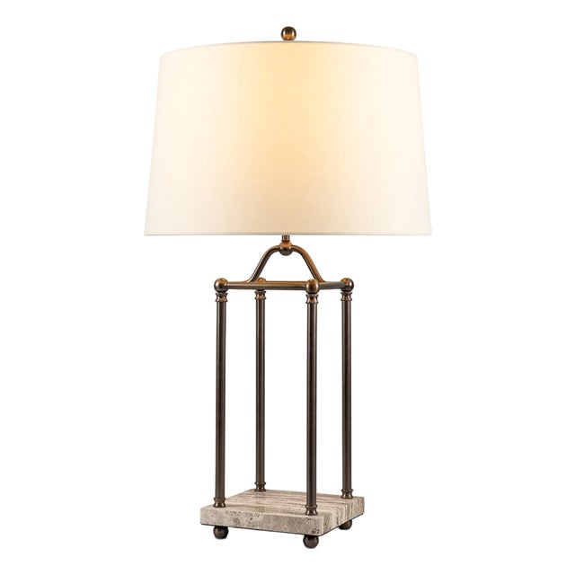 Gazebo Bronze Lamp with Travertine Base For Sale
