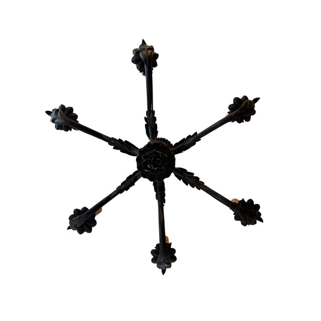 Antique Hand Forged Iron Chadelier With Acanthus Leaves, Roses and Botanicals For Sale - Image 4 of 8