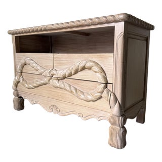 Vintage Hollywood Regency Hand-Carved Wood Rope & Tassel Commode For Sale