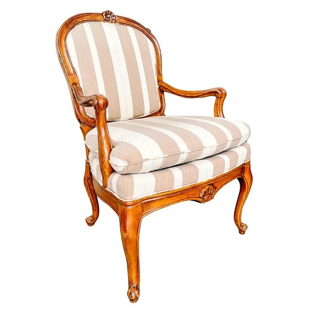 French Louis XV Style Striped Fauteuils Chairs - a Pair For Sale - Image 4 of 12