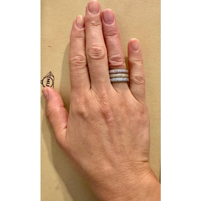 3 Carat Pave Set Diamond 3 Band in 14 Karat White , Yellow & Pink Gold , Size 7 For Sale - Image 11 of 18