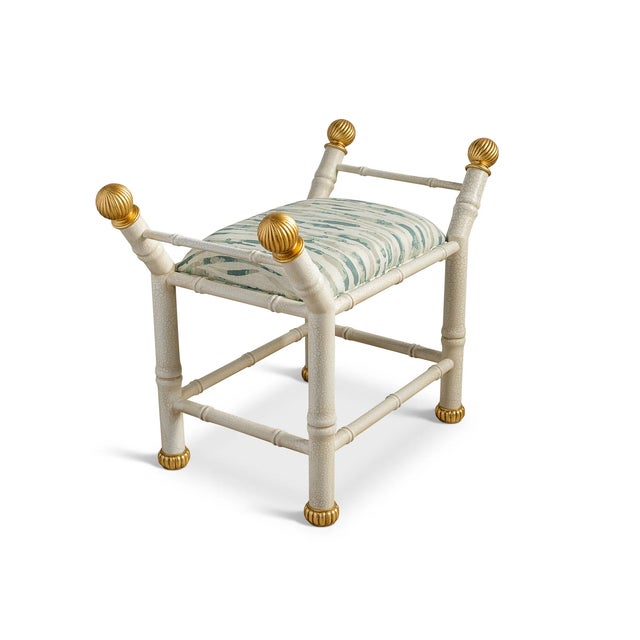 Hollywood Regency Boca White Wildcrest Moss Bamboo Bench For Sale - Image 3 of 6