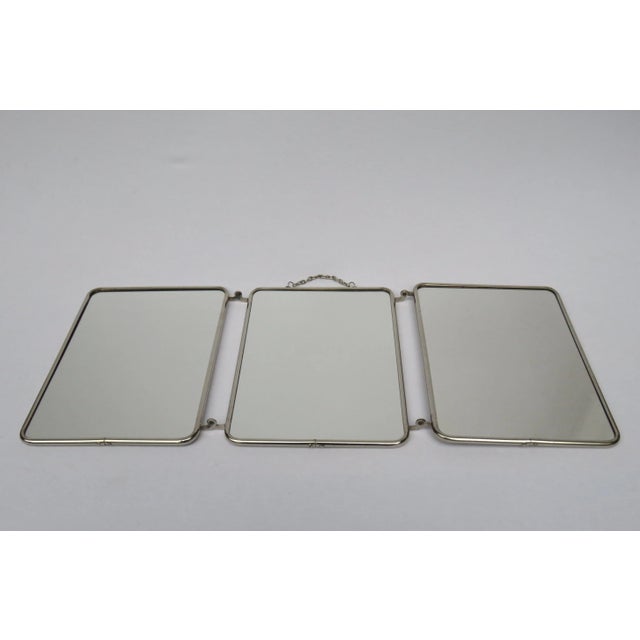 Chrome-Plated Triptych 3-Part Mirror, France, 1940s For Sale - Image 6 of 12