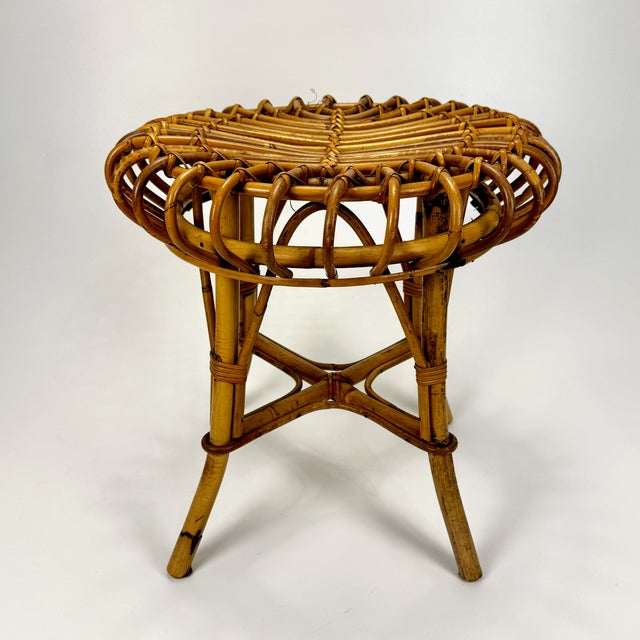 Mid-Century Bamboo and Rattan Stool from Franco Albini, Italy, 1960s, in Very Good conditions. Designed 1960 to 1969 This...