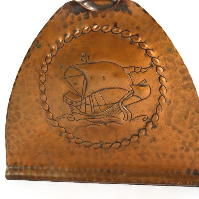 Pair Of Antique Roycroft Hammered Copper Bookends With Galleon Pattern C1910 Measures - 5 1/4" x 5 1/2" x 4 1/2" A pair of...