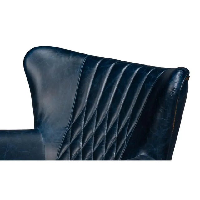 Classic Blue Leather Chair For Sale In Raleigh - Image 6 of 12