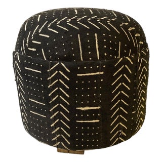 Custom Made African Black &White Vintage Malian Mud Cloth Ottoman 17" H For Sale