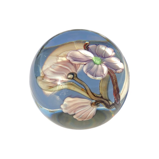 Orient & Flume Dogwood Blossom Flower California Art Glass Paperweight For Sale - Image 13 of 15