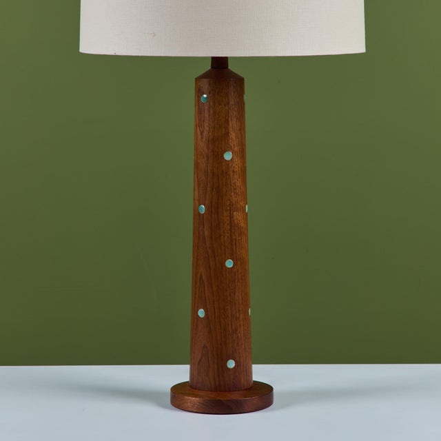 Pair of lathe-turned walnut lamps from Midwestern ceramic artists Gordon and Jane Martz for their company Marshall...