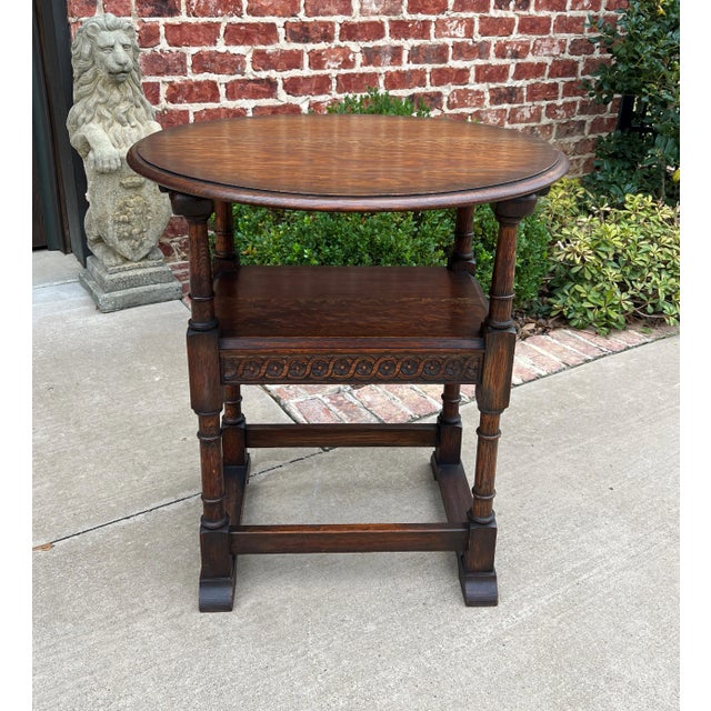 Antique English Monk's Chair Bench Oak Converts to Folding Table Round 19th C For Sale - Image 10 of 13