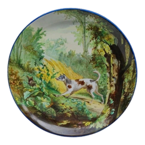 19th Century French Faience Hunting Dog Platter Creil & Montereau