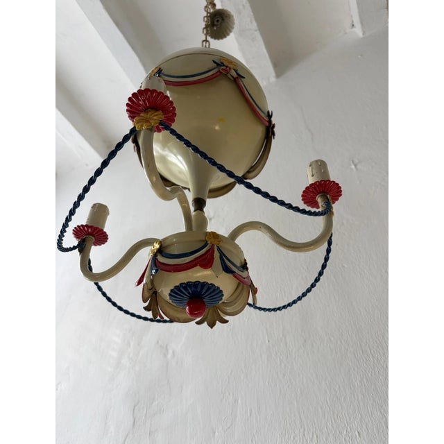 Metal Mid-Century French Flag Tole Hot Air Balloon Chandelier, Circa 1950 For Sale - Image 7 of 9