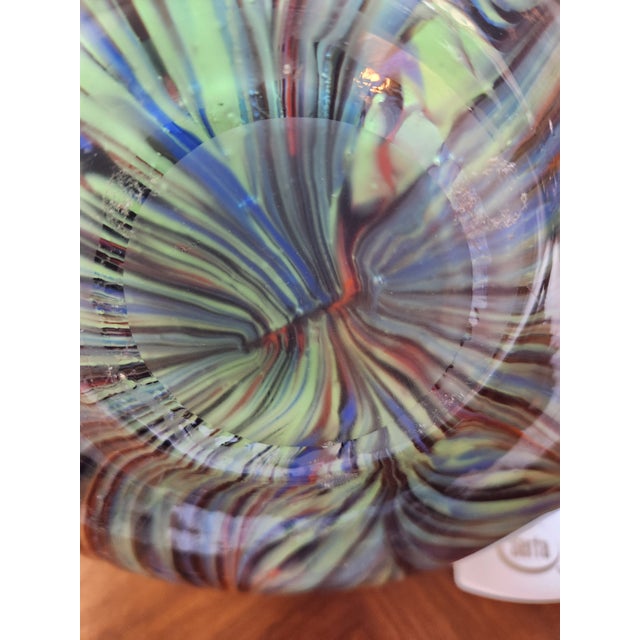 Glass Large 11" Attributed to Murano Pulled Feather "Fenicio" Art Glass Vase – Fiery Sunset Palette For Sale - Image 7 of 7