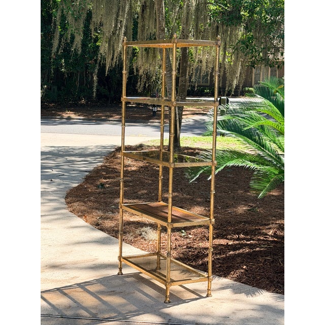 Vintage 1970s Italian Gold Gilt Hollywood Regency Faux-Bamboo Étagère For Sale In Savannah - Image 6 of 18