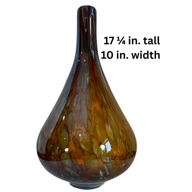 17+ In. Tall Murano Mottled Amber Gourd Shaped Art Glass Vase For Sale - Image 18 of 18