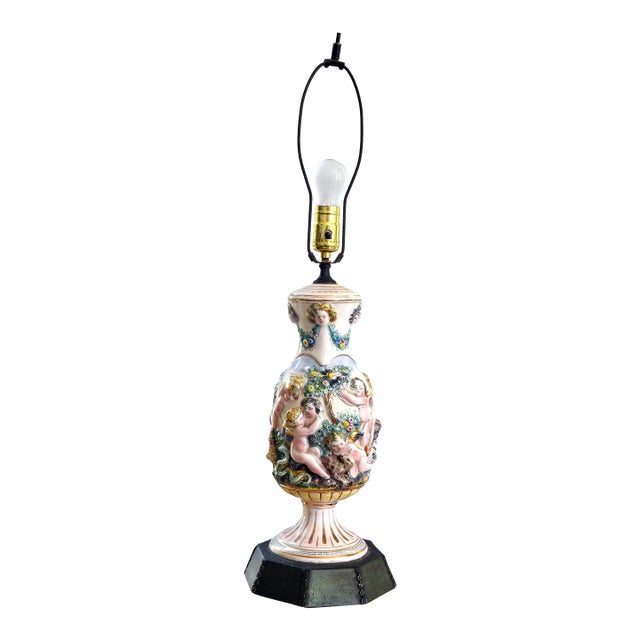 Vintage Capodimonte Porcelain Cherub Table Lamp For Sale