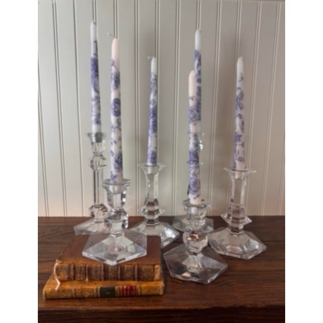 An elegant pair of vintage signed crystal candlesticks by Val Saint-Lambert, the renowned Belgian crystal manufacturer...
