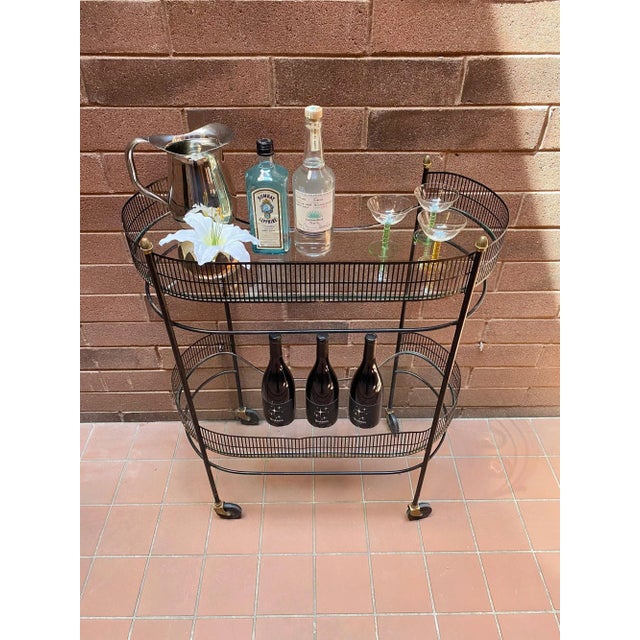 Mid-Century Modern Mid Century Metal Bar Cart Trolley on Wheels For Sale - Image 3 of 6