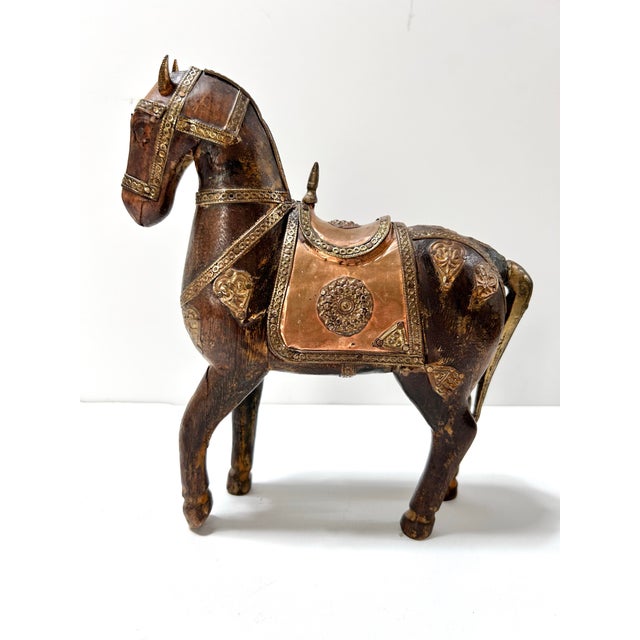 Vintage Carved Wood Horse Sculpture With Brass Inlay For Sale - Image 10 of 10