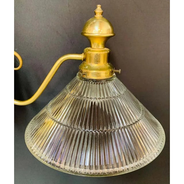 Georgian Brass Two Flared Glass Shades Pendant or Chandelier For Sale - Image 12 of 13