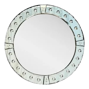 Art Deco Style, Venetian Circular Wall Mirror, Antiqued Beveled Glass, 21st Century