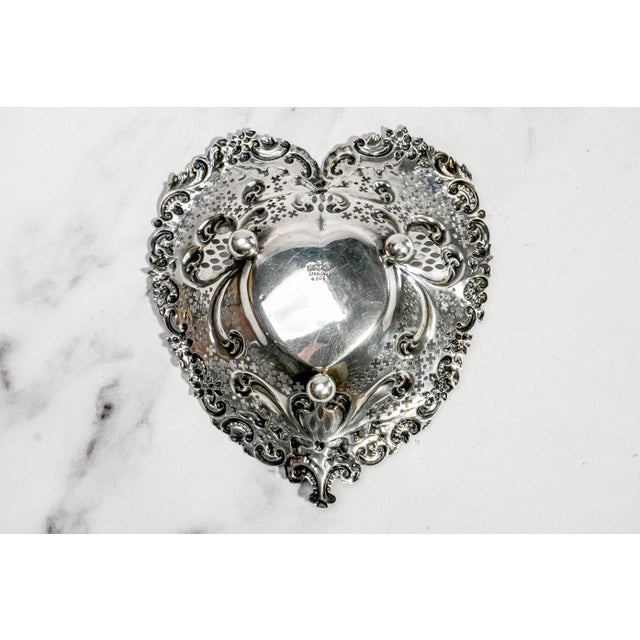 Repoussé Pierced Jewelry Tray Antique Gorham Sterling Silver Heart Catchall Dish Luxury Home Decor For Sale - Image 11 of 13