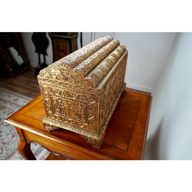 Gold 1980s Vintage Burmese Gilt Wood Bejeweled Temple Box For Sale - Image 8 of 9