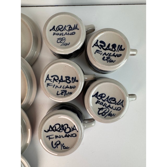 Navy Blue 1950s Mid-Century Modern Arabia of Finland Blue Anemone Cup and Saucer Set- 10 Pieces For Sale - Image 8 of 8