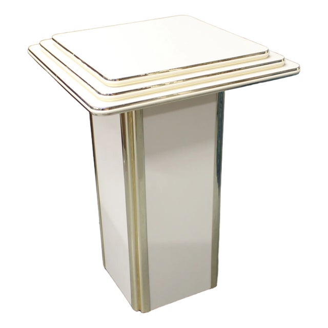 1970s Cream Column Pedestal With Stepped Top Brass Detail For Sale