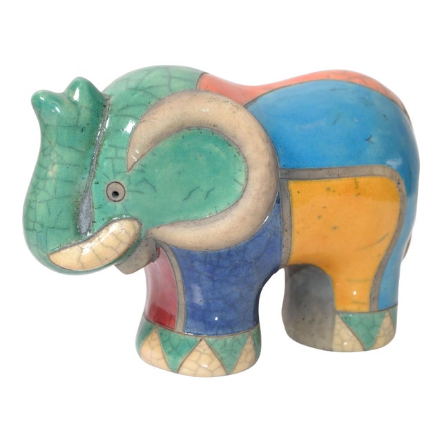 1970 Italian Luca CL Marked Colorful Ceramic Elephant Sculpture For Sale