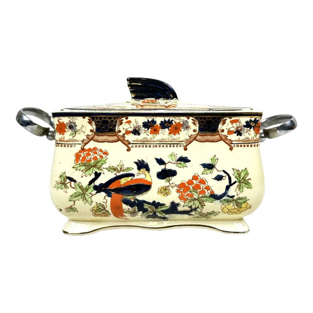 Vintage Derby Chinoiserie Covered Dish With Handles For Sale