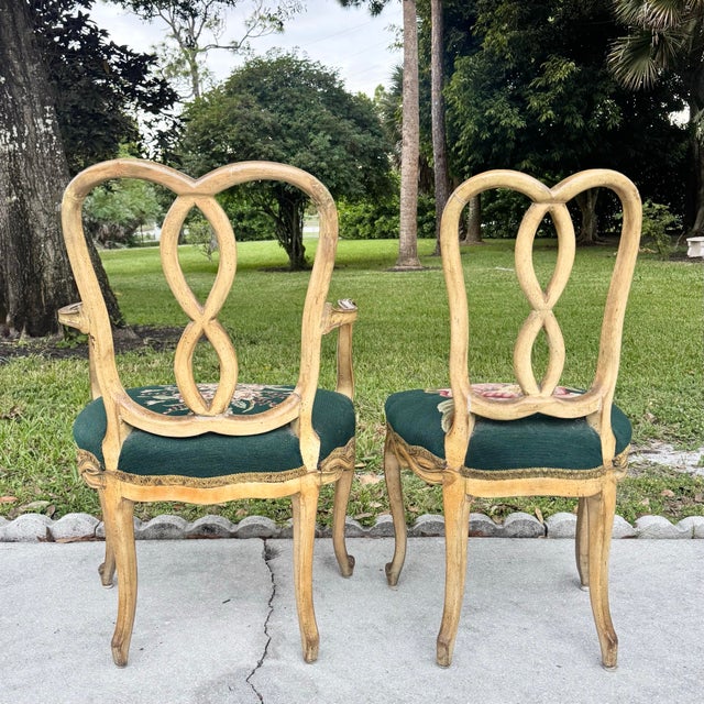 Wood Vintage Rococo Style Wooden Floral Needlepoint Dining Chairs - Set of 4 (No Captain Chair) For Sale - Image 7 of 12