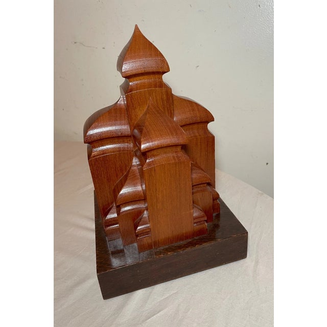 Share Vintage Handmade 1980s Michael Mode Face Turning Wood Sculpture Statue Cathedral For Sale - Image 10 of 12