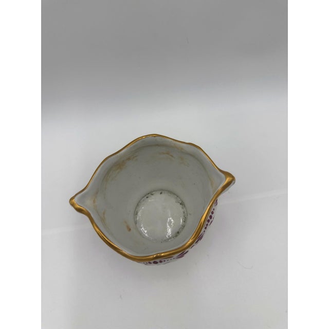 French Porcelain Cachepot With Hand-Painted Puce Floral and Gilt Rim For Sale - Image 4 of 6