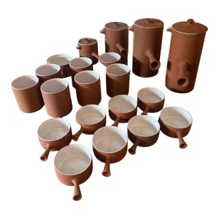 1990s Mid Century Modern Terracotta Coffee Set With Cups and Pots - 20 pcs For Sale