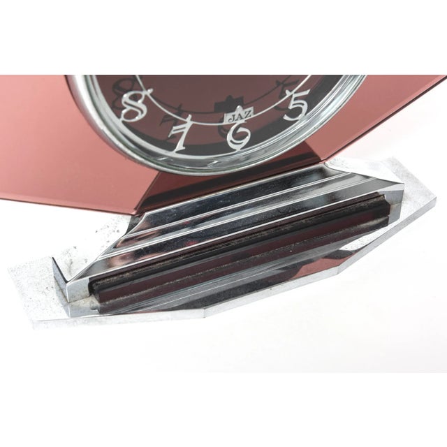 Art Deco Original 1930's 8-Day Art Deco French Pink Glass Clock by Jaz For Sale - Image 3 of 11