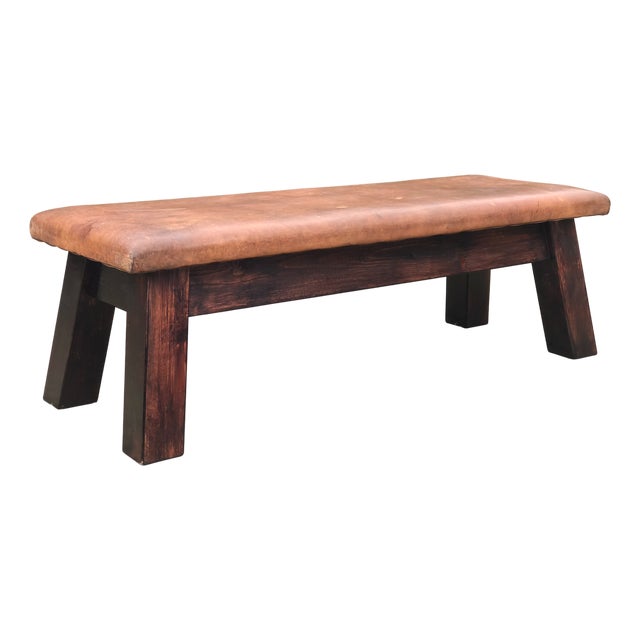 Vintage Leather Bench,1930s For Sale