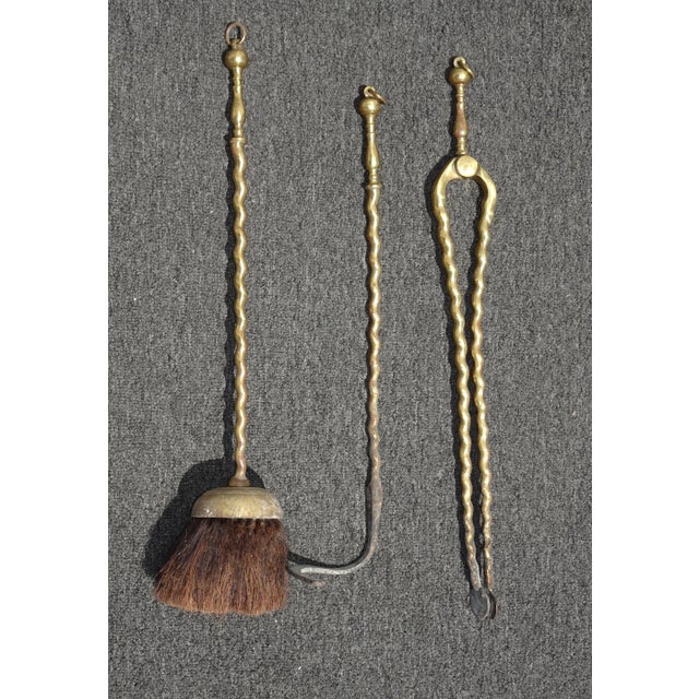 Vintage French Country Gold Metal Fireplace Tools W Owl Motif For Sale - Image 10 of 13