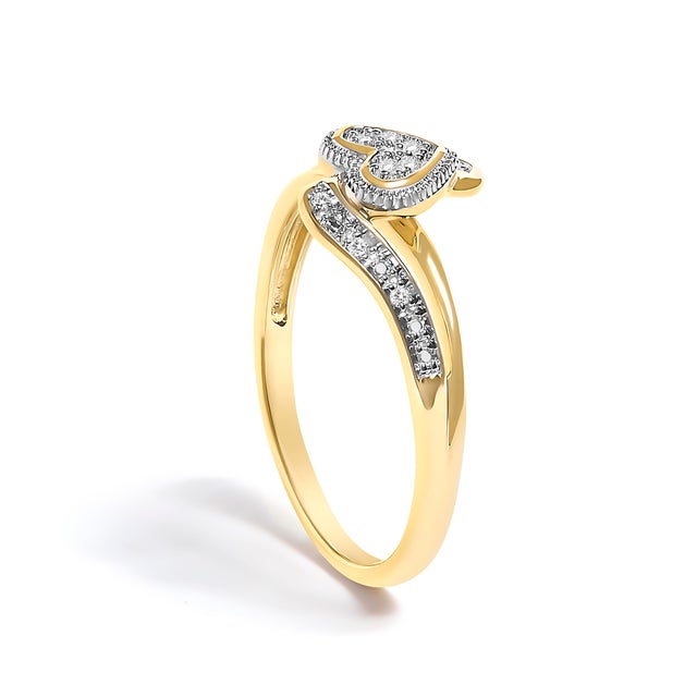 10K Yellow Gold Diamond Accent Filigree Heart Promise Ring (I-J Color, I3 Clarity)- Size 8 For Sale - Image 4 of 7