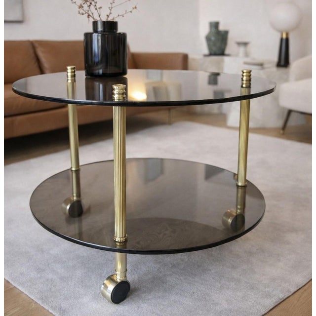 Mid-Century Modern French Brass and Smoked Glass Coffee Table, 1970s For Sale - Image 3 of 6