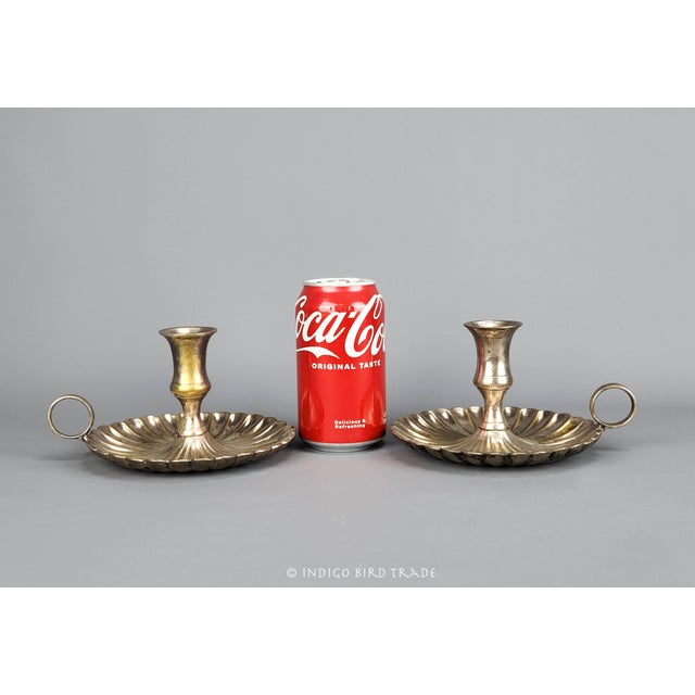 Mid 20th Century Vintage Large Silver Plated Brass Scalloped Clam Shell Candlesticks - Set of 2 For Sale - Image 5 of 6