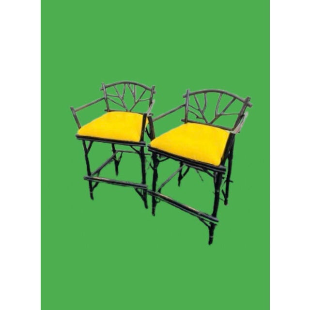 Rustic European Vintage Set of 2 Faux Bois Bamboo Barstools For Sale - Image 3 of 10