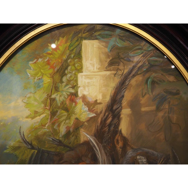 A Signed 19th Century French Oval Hunt Trophy Still Life, Pastel on Canvas For Sale - Image 9 of 18