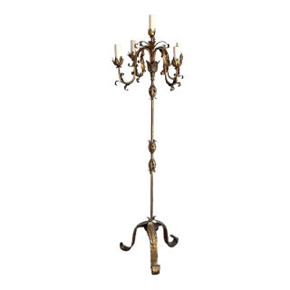 1960s Italian Gilt Tole Candelabra Floor Lamp For Sale