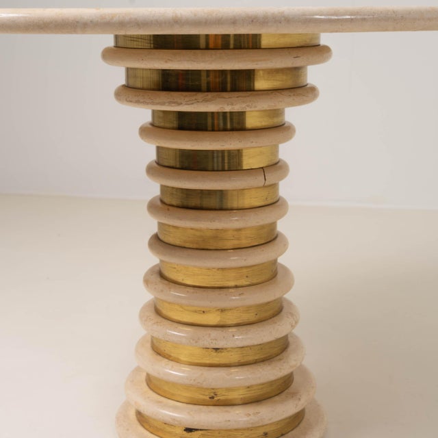 Italian Travertine and Brass Pedestal Dining Table by Marzio Cecchi for Studio Most, 1970s For Sale - Image 11 of 14