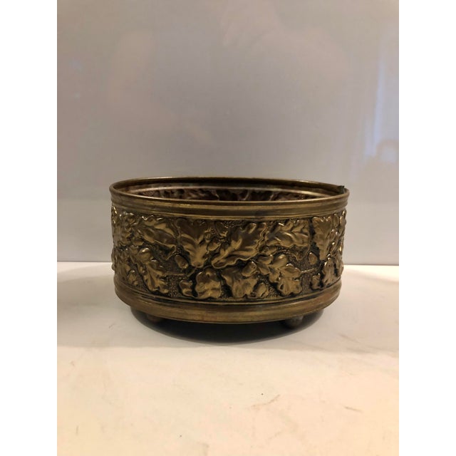 1950s English Oak Leaf Brass Planter, Footed For Sale - Image 6 of 11